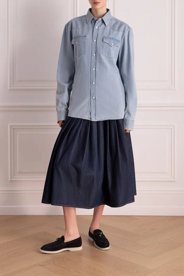 Brunello Cucinelli women's blouse made of cotton with pockets blue 164281 - photo 3