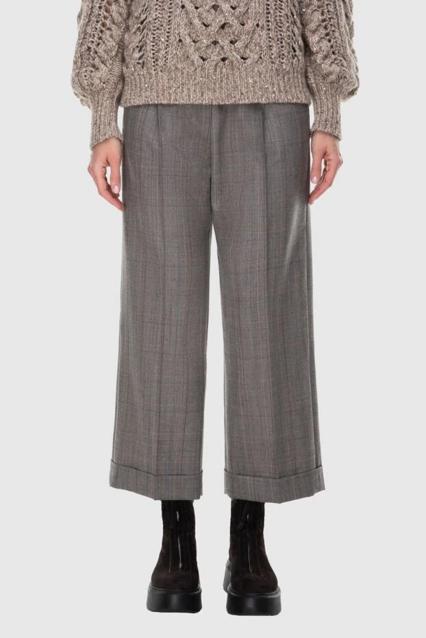 Brunello Cucinelli брюки женские шерстяные с ремнем коричневые 164282 - фото 3