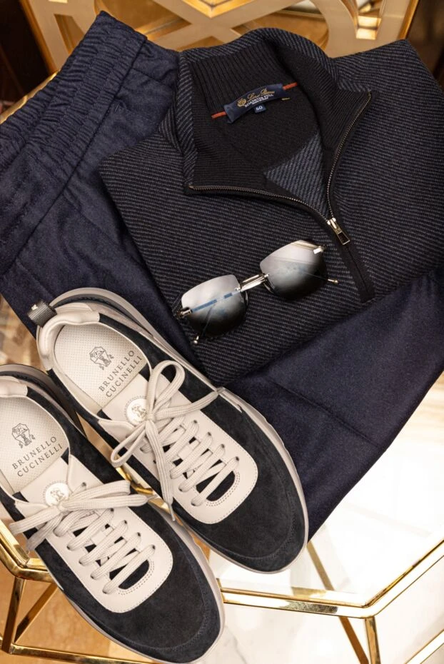 Brunello Cucinelli көгілдір түсті жүннен жасалған белдік белдігі бар шалбар 164301 - фото 2