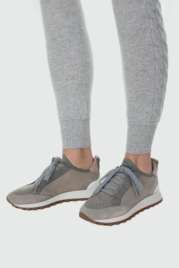 Brunello Cucinelli сникеры женские с блестящими вставками бежевые 164325 - фото 3