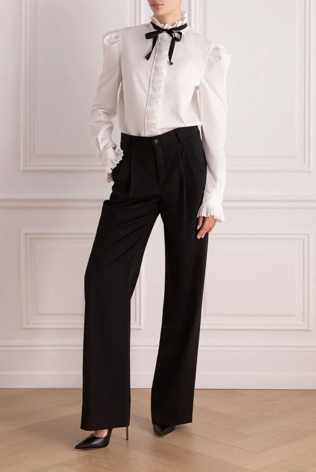 Saint Laurent брюки женские черные из шерсти 164368 - фото 2