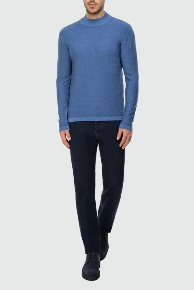 Cesare di Napoli man men's jumper with a high stand-up collar made of wool, blue купить с ценами и фото 164392 - photo 2