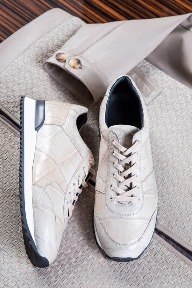 Кроссовки из кожи крокодила бежевые мужские - фото 2