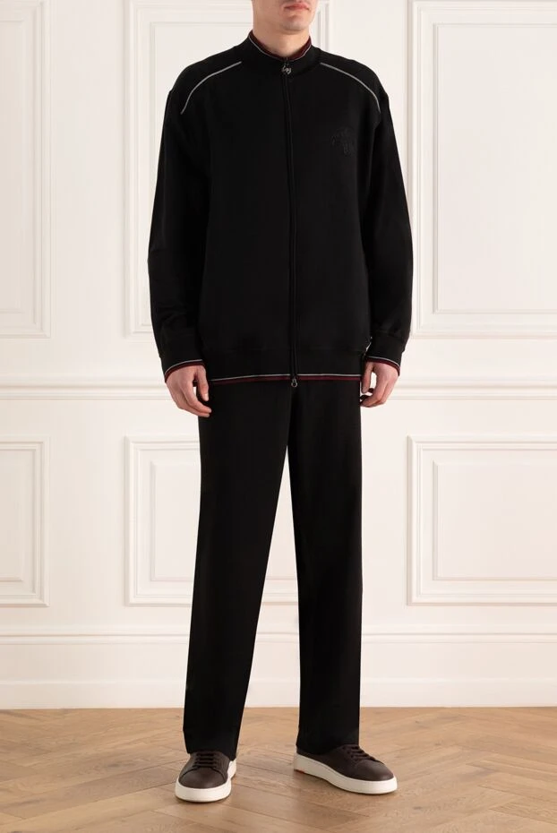 Костюм спортивный мужской из хлопка и эластана черный - фото 2