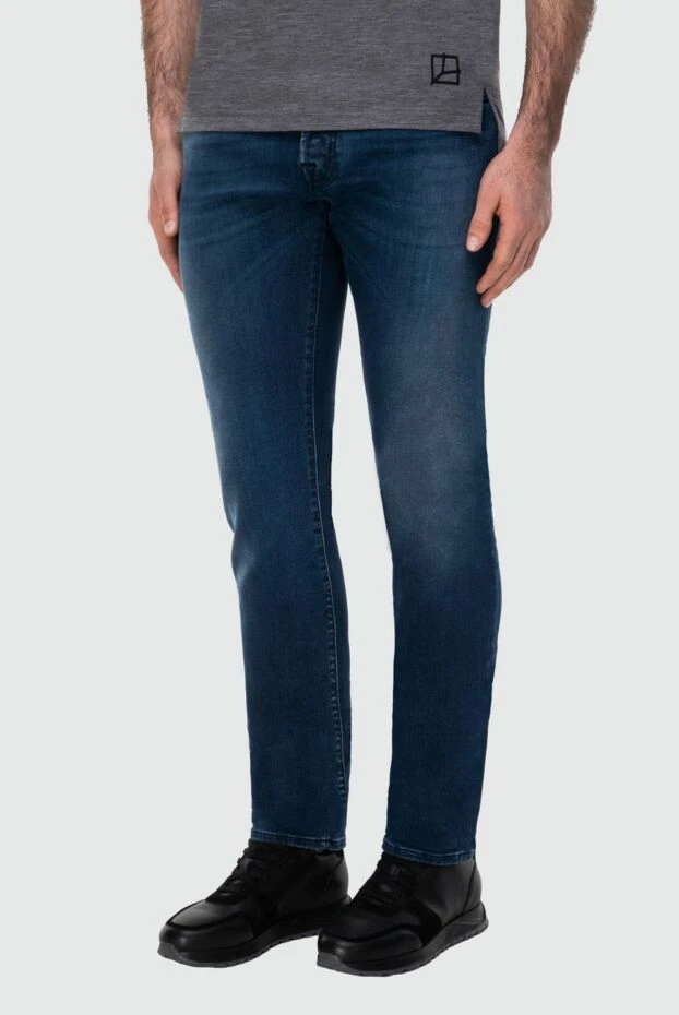 Jacob Cohen прямые хлопковые джинсы в насыщенном синем оттенке с потертостями
 164586 - фото 3