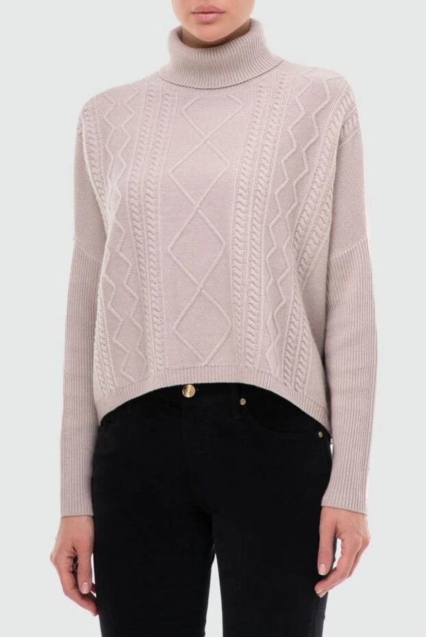 Peserico джемпер бежевый женский с вязаным геометрическим узором 164607 - фото 3