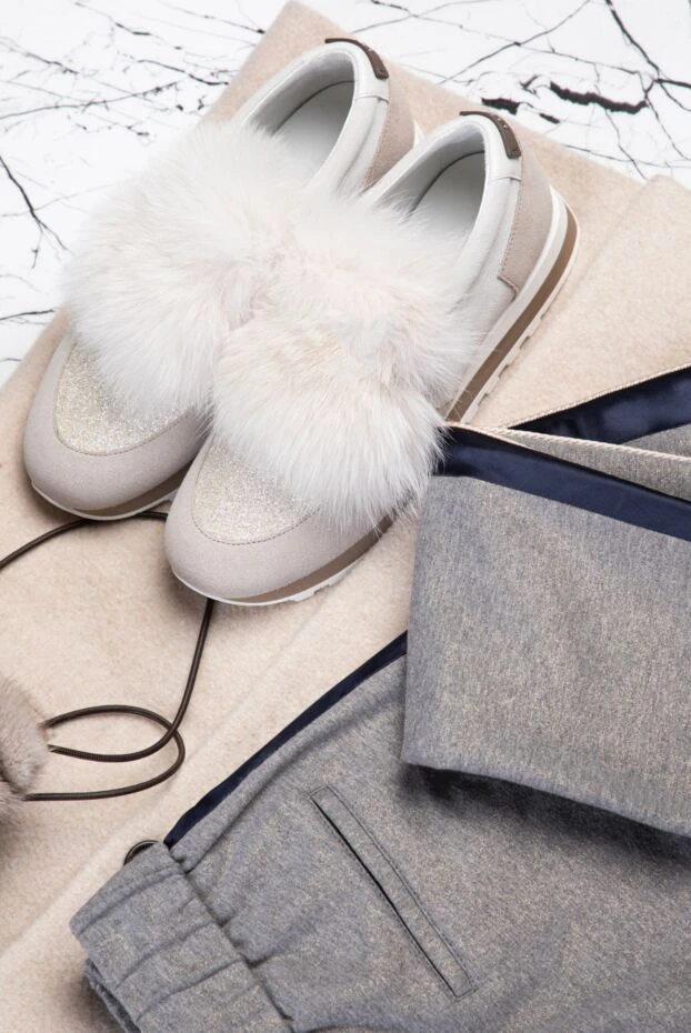 Peserico кроссовки женские с декоративным мехом бежевые 164609 - фото 3