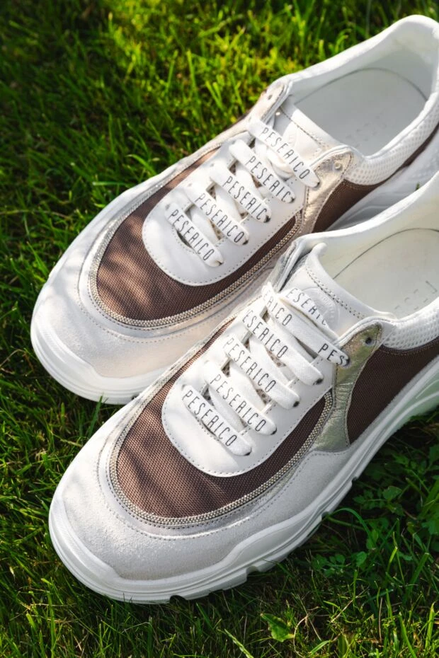 Peserico кроссовки женские с шнурками с принтом логотипа белые 164612 - фото 2