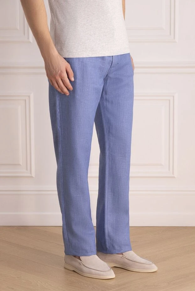 Zilli man men's blue linen trousers 152771 - photo 3