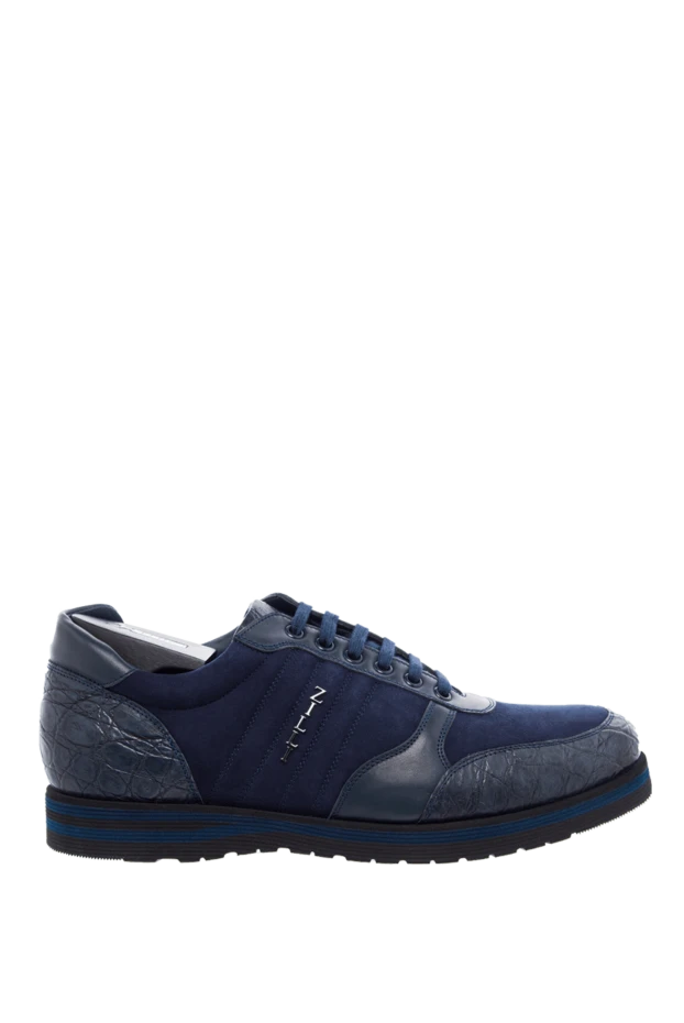 Zilli man sneakers in crocodile leather and nubuck blue for men купить с ценами и фото 164686 - photo 1