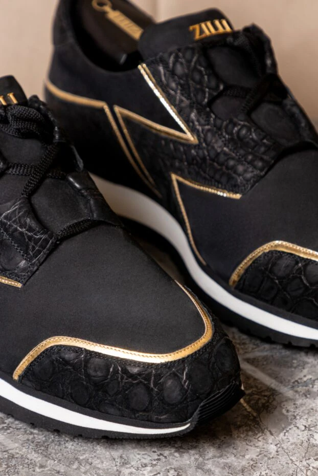 Сникеры из кожи крокодила и нубука черные мужские - фото 2
