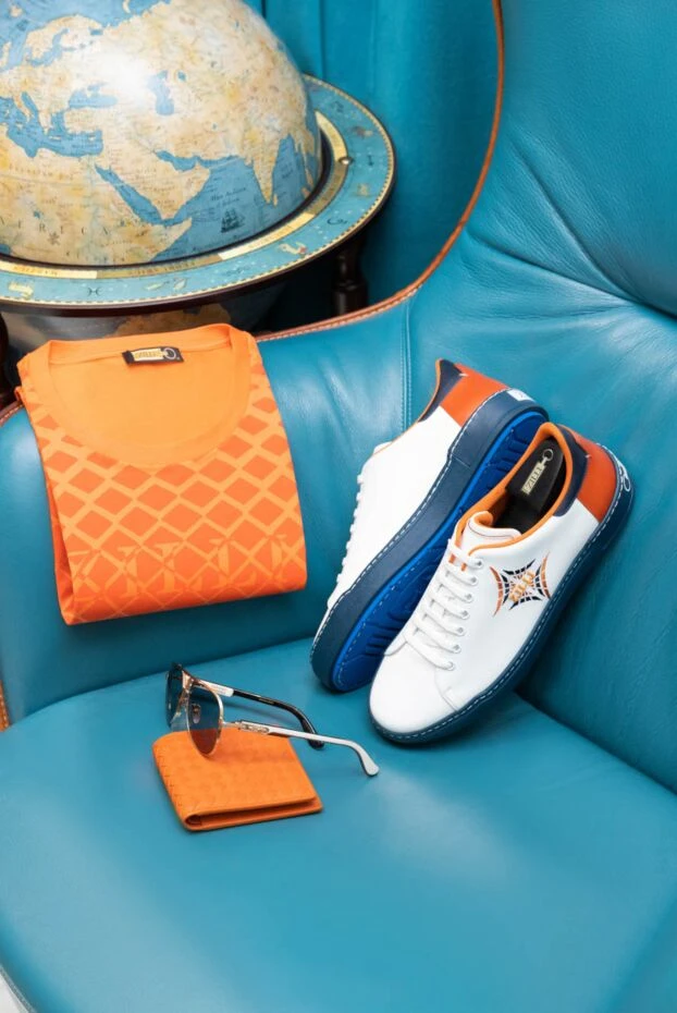 Zilli белые сникеры с вышивкой и контрастной чёрно-оранжевой отделкой
 164700 - фото 2