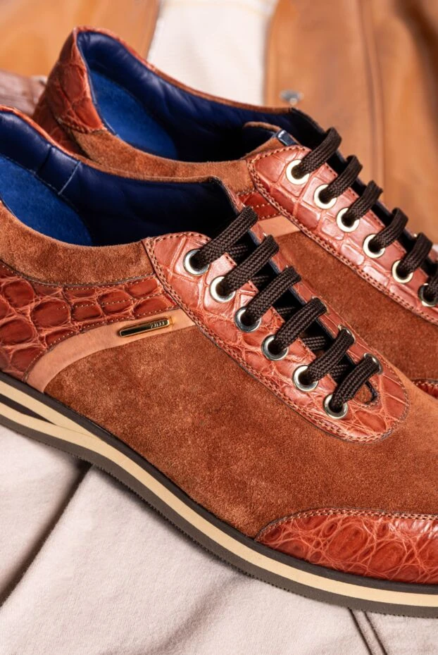 Zilli сникеры из кожи крокодила и замши оранжевые. мужские 164729 - фото 3