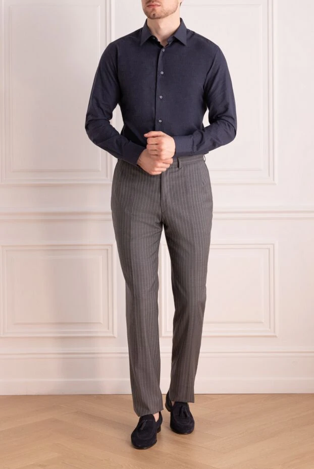 Brioni man blue cotton shirt for men купить с ценами и фото 164755 - photo 2