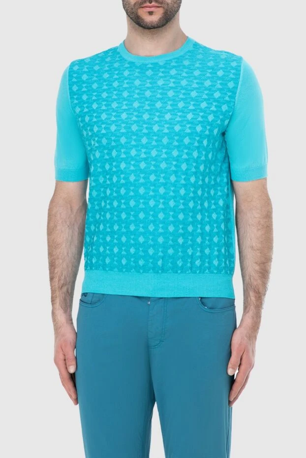 Zilli man short sleeve jumper in silk and cotton blue for men 164819 - photo 3