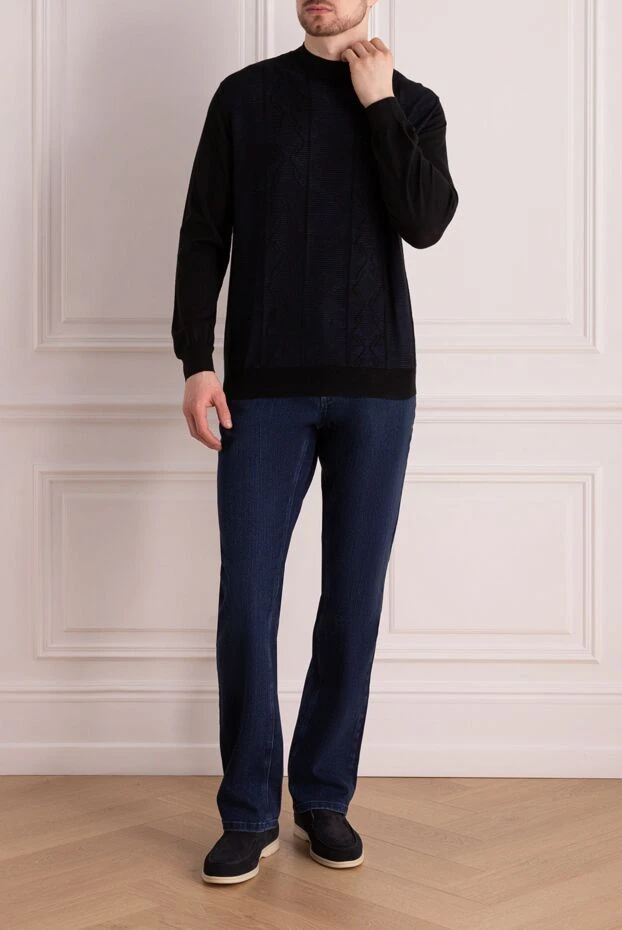 Zilli man men's jumper with a high stand-up collar, cashmere and silk, blue купить с ценами и фото 164843 - photo 2