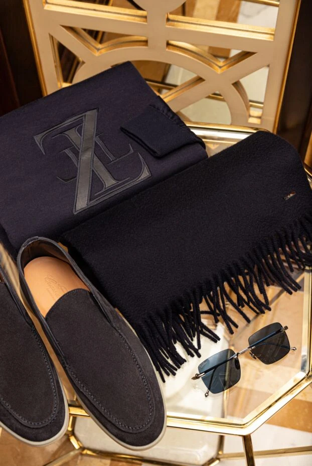 Zilli джемпер из хлопка, кашемира, шелка и натуральной кожи синий мужской 164880 - фото 2