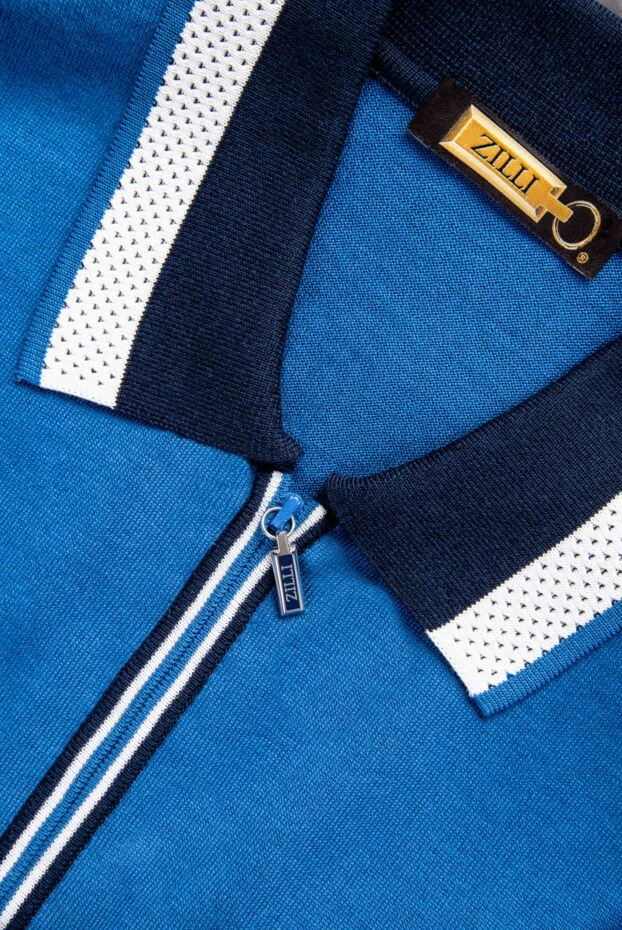 Zilli поло синее с декорированным воротником приталенное мужское 164911 - фото 2