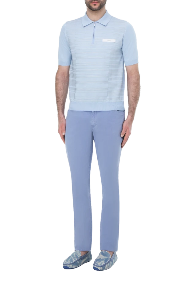 Zilli man polo in silk, cotton and crocodile skin blue for men купить с ценами и фото 164915 - photo 2