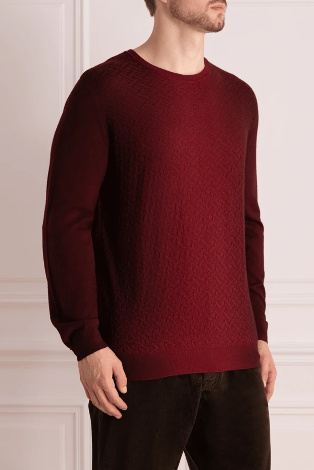 Zilli джемпер бордовый с геометрическим жаккардовым узором мужской 164943 - фото 3