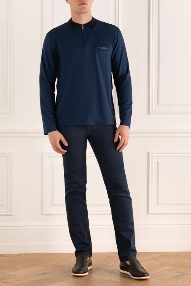 Zilli man silk and elastane long sleeve polo blue for men купить с ценами и фото 164950 - photo 2