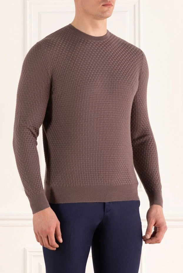 Zilli джемпер коричневый с фактурной вязкой мужской 164958 - фото 3