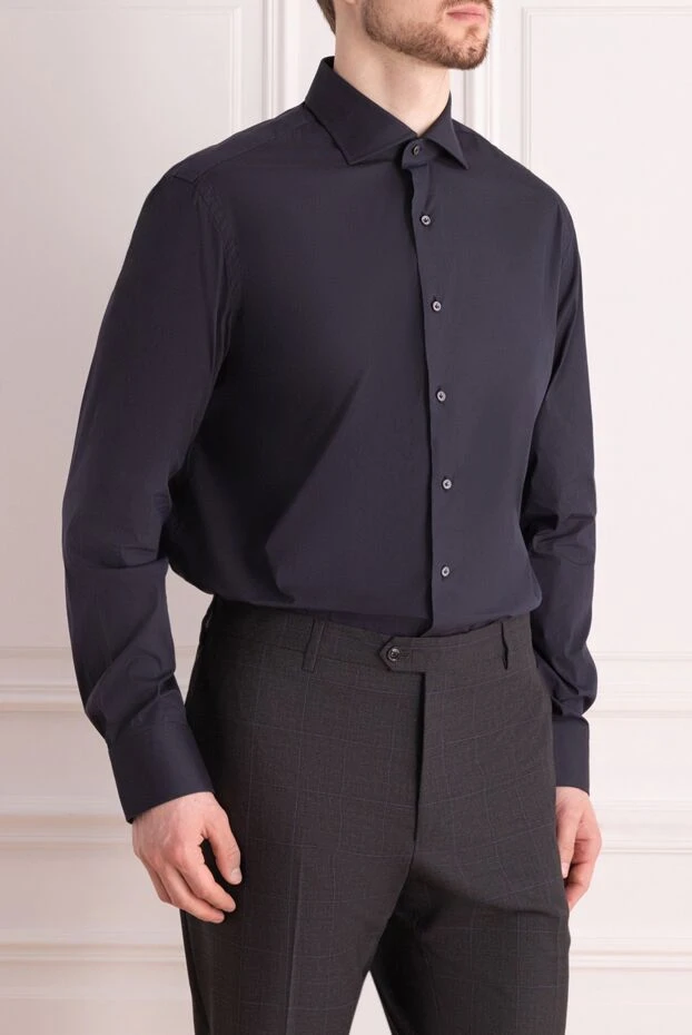 Alessandro Gherardi men's dark blue shirt with classic collar and button placket
 165024 - photo 3