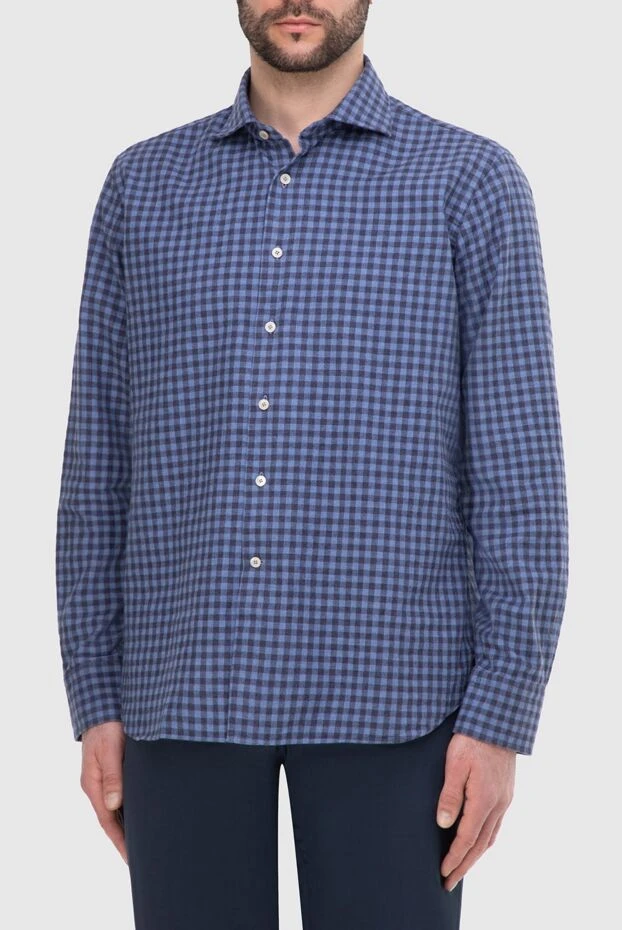 Alessandro Gherardi men's cotton shirt in blue check with long sleeves
 165026 - photo 3
