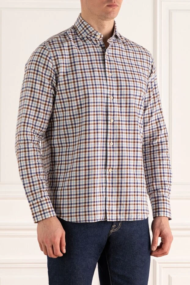 Alessandro Gherardi men's checkered shirt white with blue and brown
 165028 - photo 3