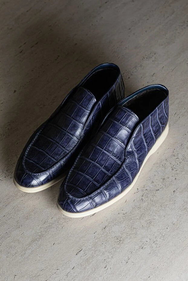 Лоферы с высоким верхом из кожи крокодила фиолетовые мужские - фото 2