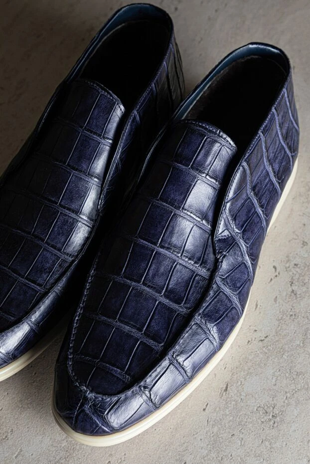 Cesare di Napoli лоферы с высоким верхом из кожи крокодила фиолетовые мужские 165068 - фото 3