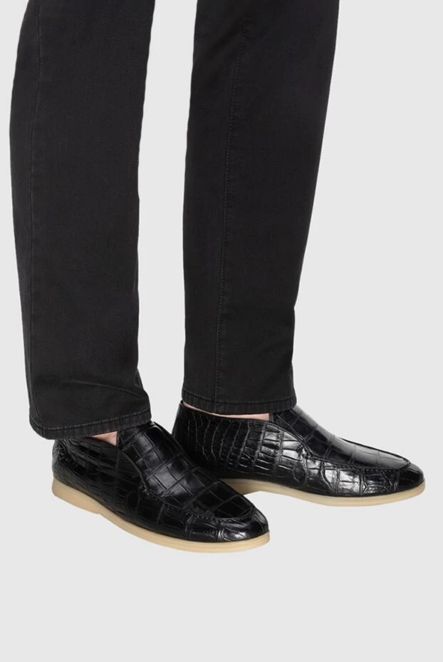 Cesare di Napoli man black crocodile leather loafers for men купить с ценами и фото 165069 - photo 2