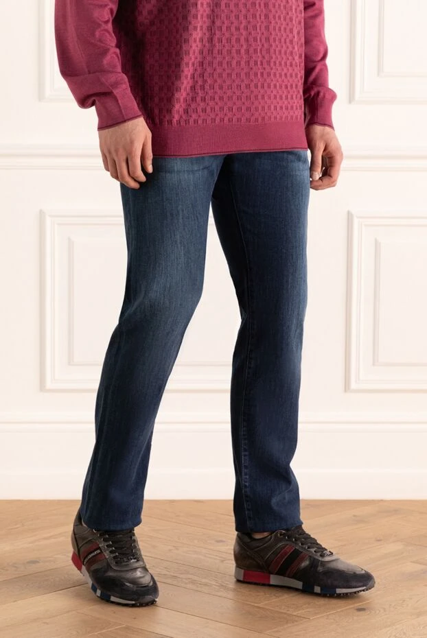 Jacob Cohen джинсы синие с лёгкими потертостями и заломами из эластичного хлопкового денима 165087 - фото 3