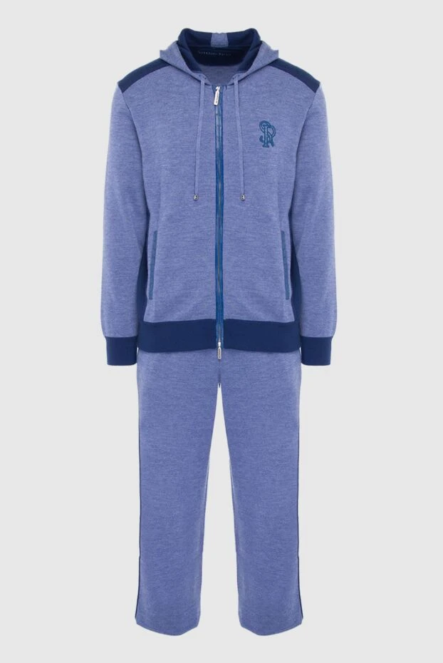 Костюм спортивный мужской из кашемира и кожи крокодила синий - фото 1