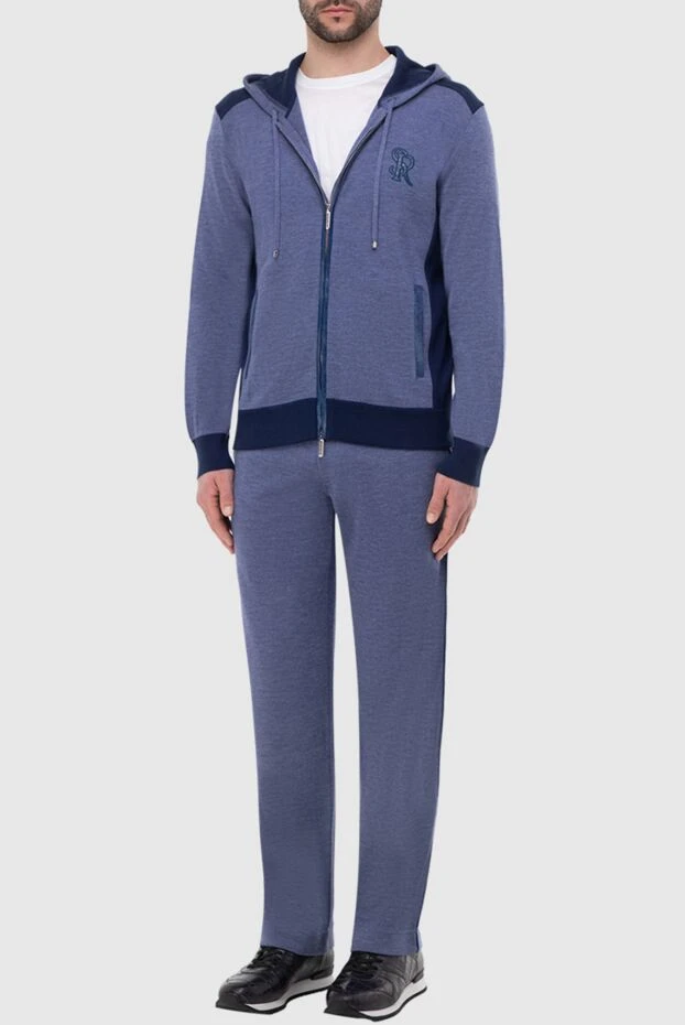 Костюм спортивный мужской из кашемира и кожи крокодила синий - фото 2