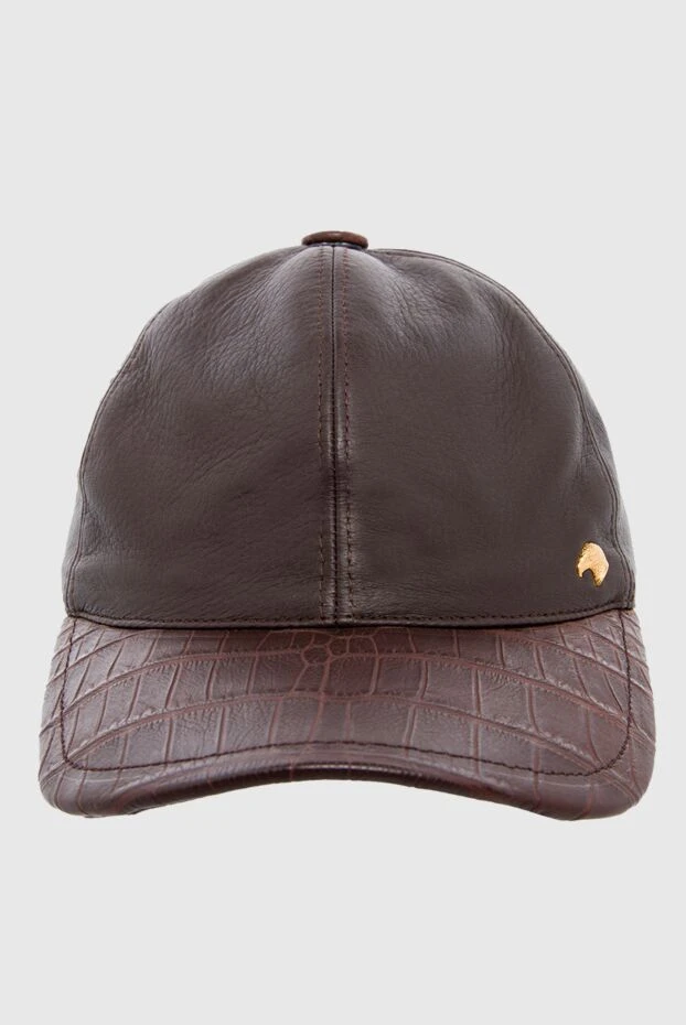 Кепка из натуральной кожи и кожи крокодила коричневая мужская - фото 1