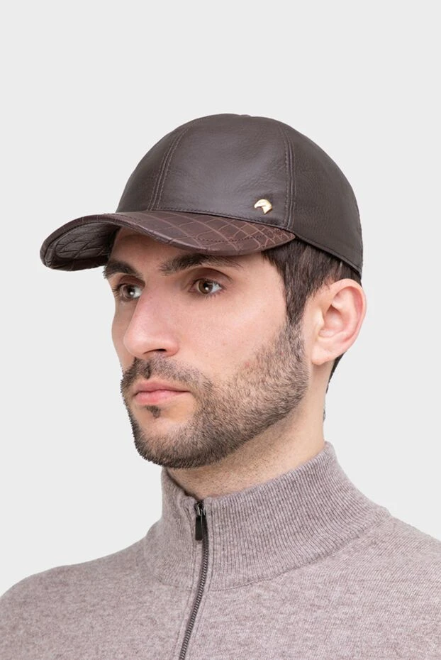 Stefano Ricci таза былғарыдан және қолтырауын терісінен жасалған қоңыр ерлер қалпақ 165124 - фото 3