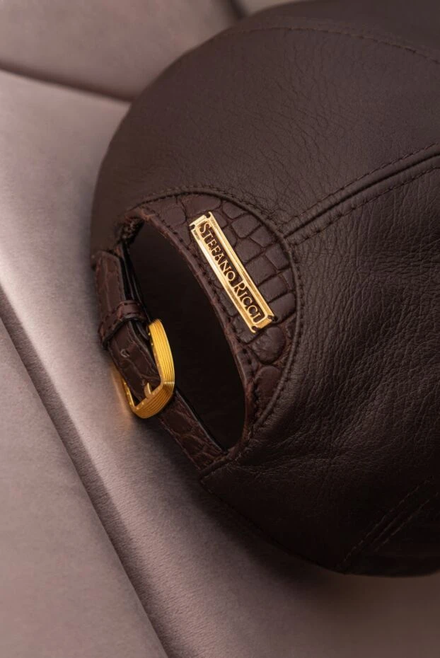 Кепка из натуральной кожи и кожи крокодила коричневая мужская - фото 2