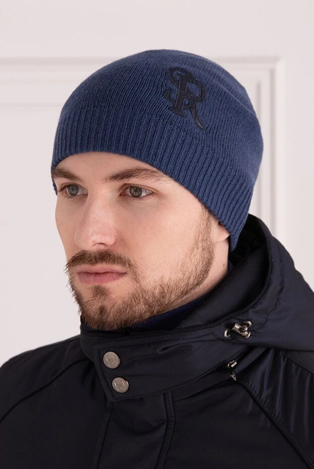 Stefano Ricci шапка из кашемира синего цвета с логотипом из натуральной кожи крокодила 165138 - фото 2