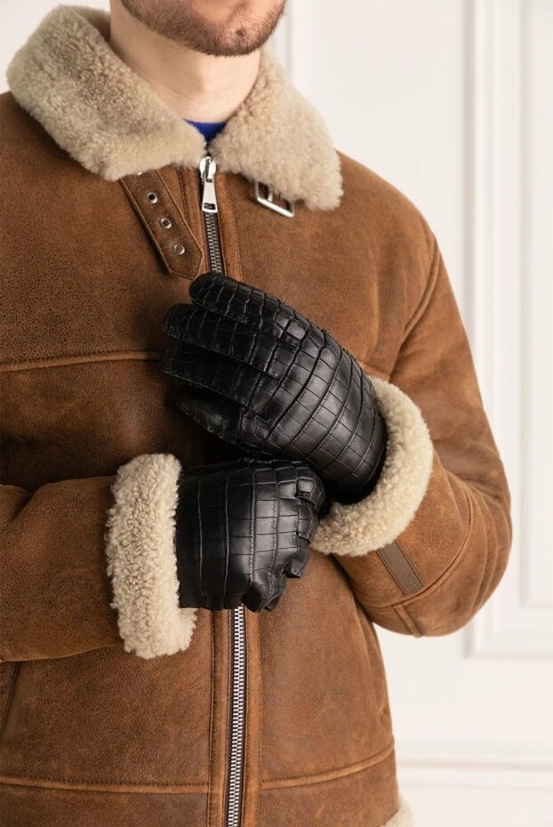 Stefano Ricci перчатки из кожи крокодила черные мужские 165142 - фото 2