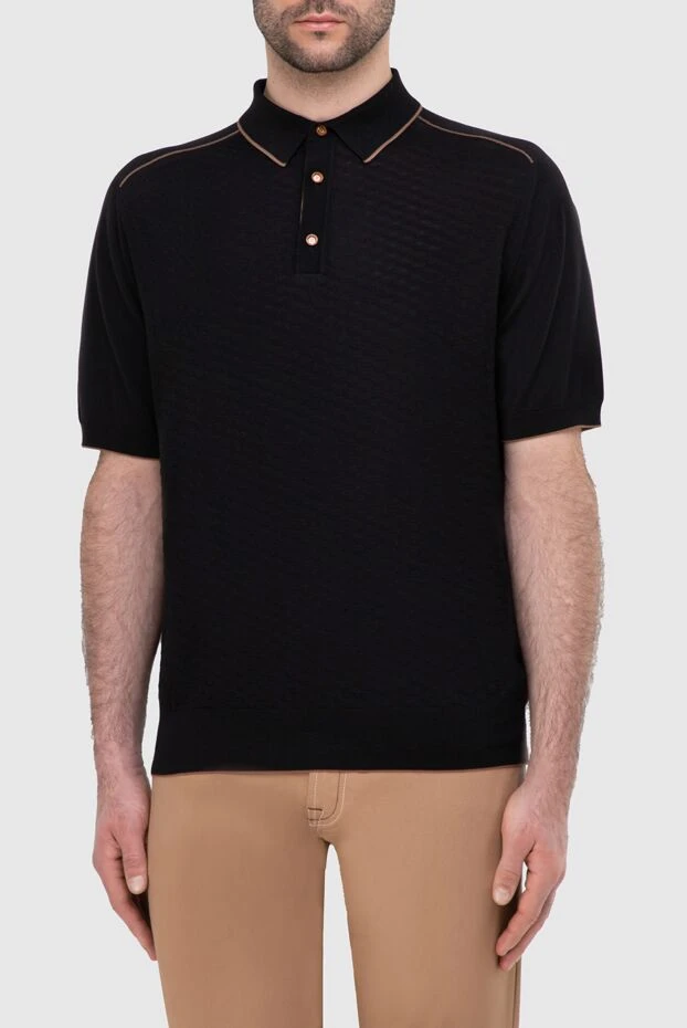 Stefano Ricci черное поло из трикотажа с фактурным узором и контрастной отделкой
 165144 - фото 3