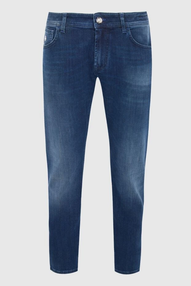 Dark blue tapered jeans with a vintage wash effect
- photo 1