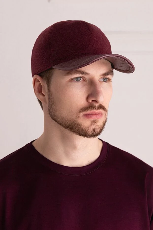 Нубук пен крокодил терісінен жасалған ерлер қалпақ, бургундия - фото 2