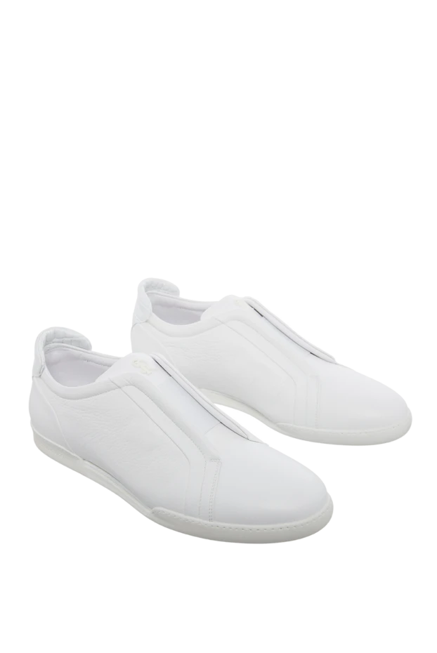 Stefano Ricci белые слипоны из натуральной кожи с пяткой из кожи крокодила 165169 - фото 3