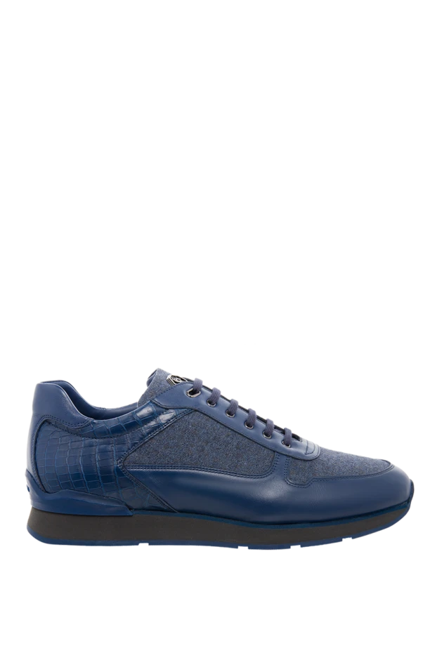 Men's blue leather and crocodile leather sneakers - photo 1