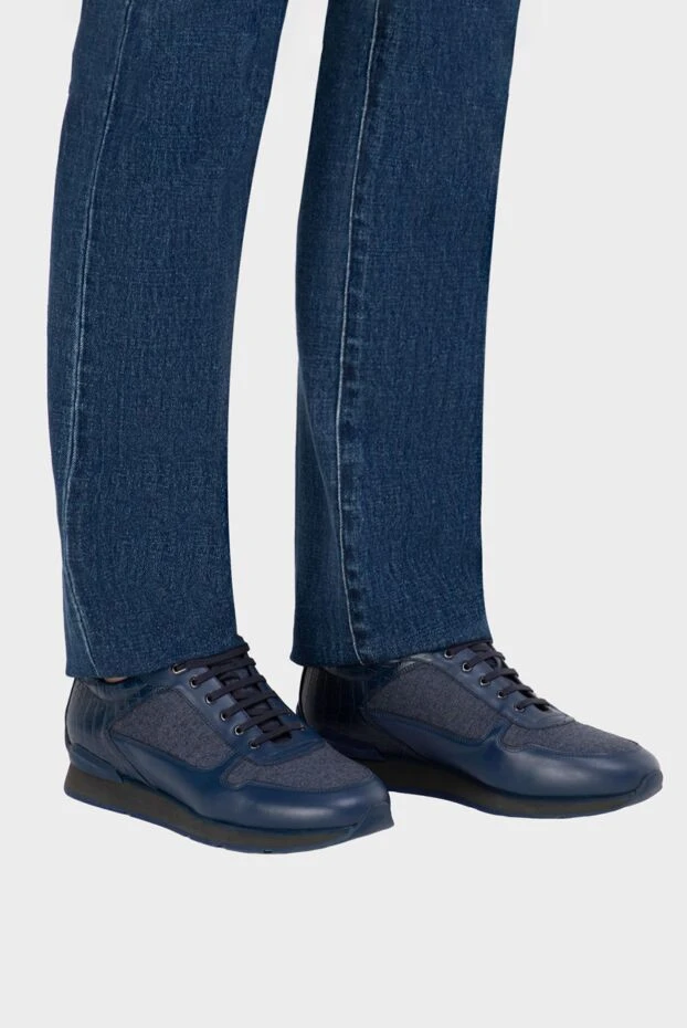 Stefano Ricci кроссовки из кожи и кожи крокодила синие мужские 165170 - фото 2