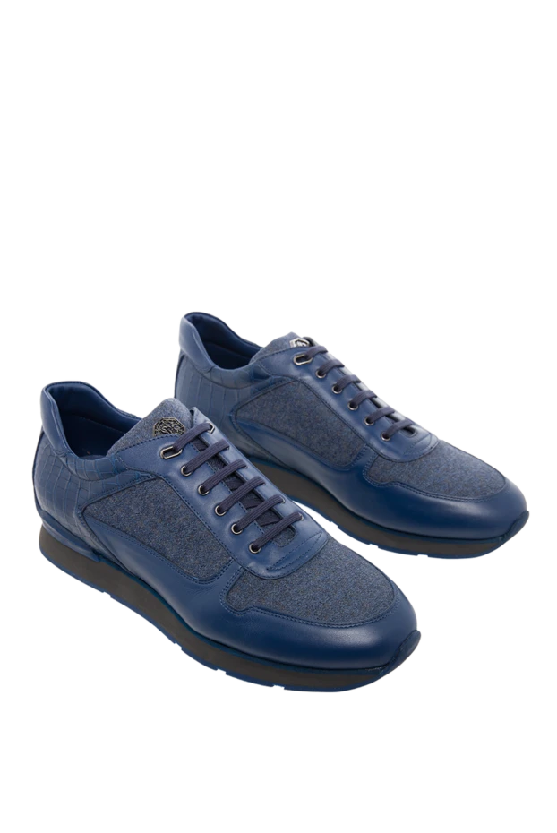 Stefano Ricci кроссовки из кожи и кожи крокодила синие мужские 165170 - фото 3