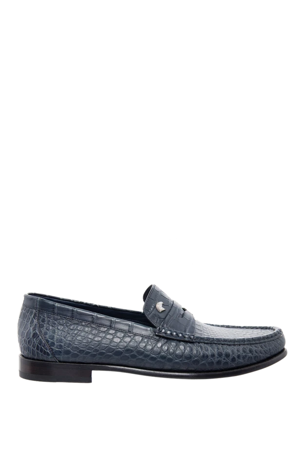 Dark blue genuine crocodile leather loafers with a strap
- photo 1