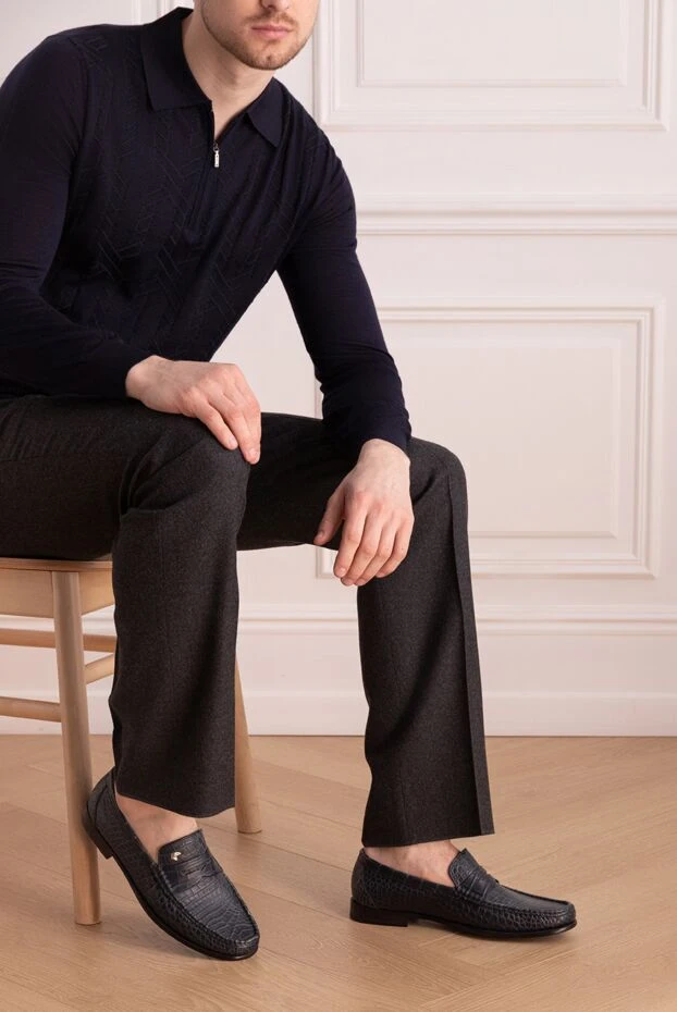 Stefano Ricci қою көк түсті, бауы бар, шынайы крокодил былғарыдан жасалған лоферлер 165173 - фото 2