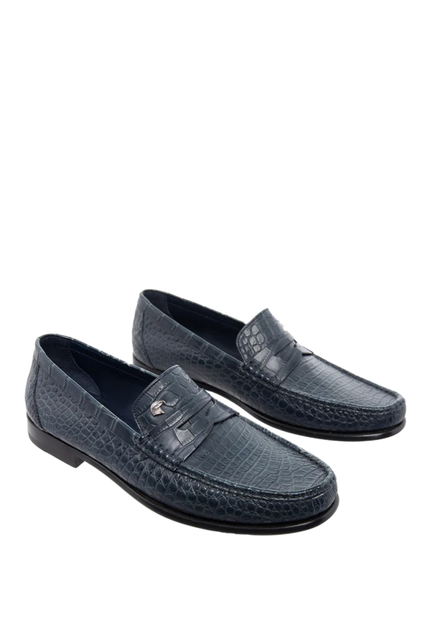 Stefano Ricci қою көк түсті, бауы бар, шынайы крокодил былғарыдан жасалған лоферлер 165173 - фото 3